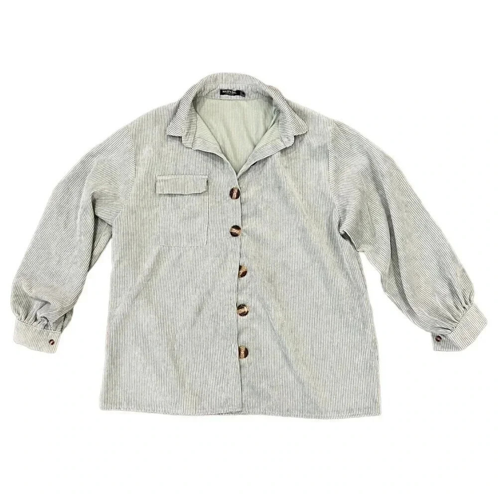 Nasty Gal Oversized Corduroy Mint Button Down 4